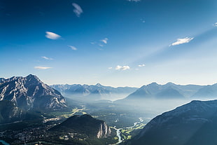 gray mountains, landscape, nature, sky, forest