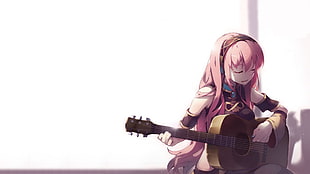 pink haired anime girl playing guitar illustration, anime girls, Megurine Luka, Vocaloid, guitar