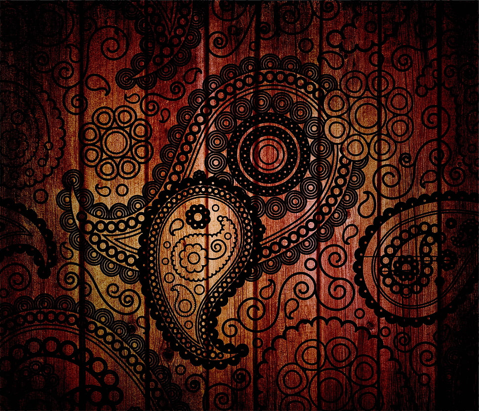 black and brown mandala print textile HD wallpaper