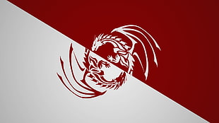 red and white inverted dragon logo, dragon, Ying Yang, Yin and Yang, red HD wallpaper