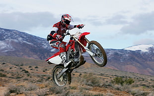 red and black naked motorcycle, motocross, mountains HD wallpaper