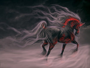 black and red horse illustration, fantasy art, horse HD wallpaper