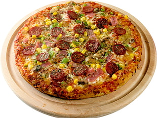 pizza on wooden tray HD wallpaper