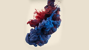 blue, red, and black smoke, ink, Alberto Seveso HD wallpaper