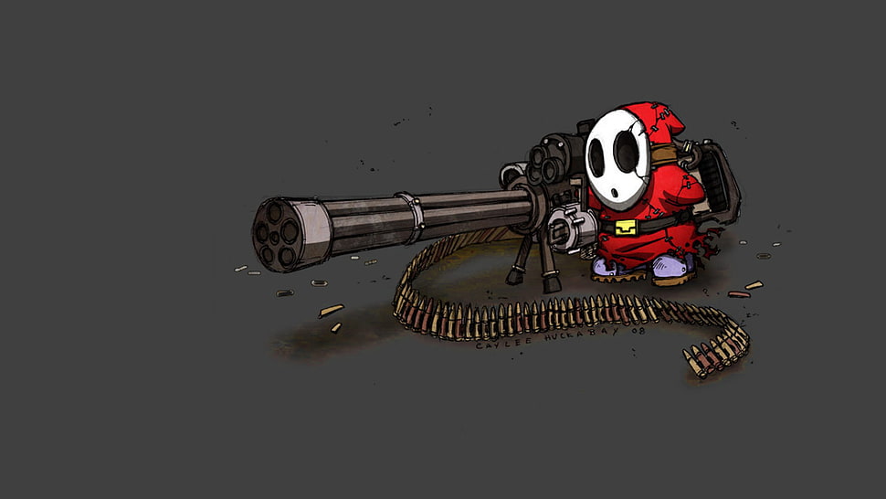 skeleton holding machine gun artwork HD wallpaper