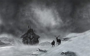 black and white horse painting, Return to Ommadawn, Mike Oldfield HD wallpaper