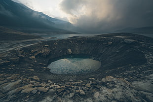 body of water between rock formation photo, landscape, France, mountains, snow