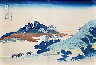 snow covered mountain illustration, Hokusai, Mount Fuji, Japan HD wallpaper