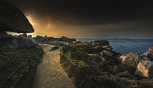 gray pathway, black, path, rock formation