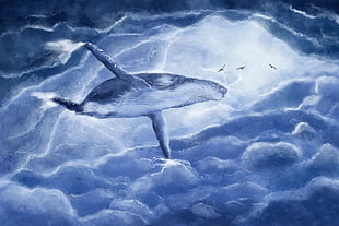 blue whale painting HD wallpaper