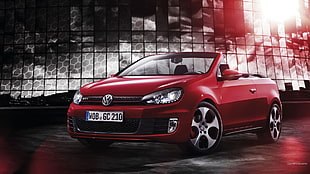 red Volkswagen Golf convertible coupe, car, VW Golf GTI, Volkswagen HD wallpaper