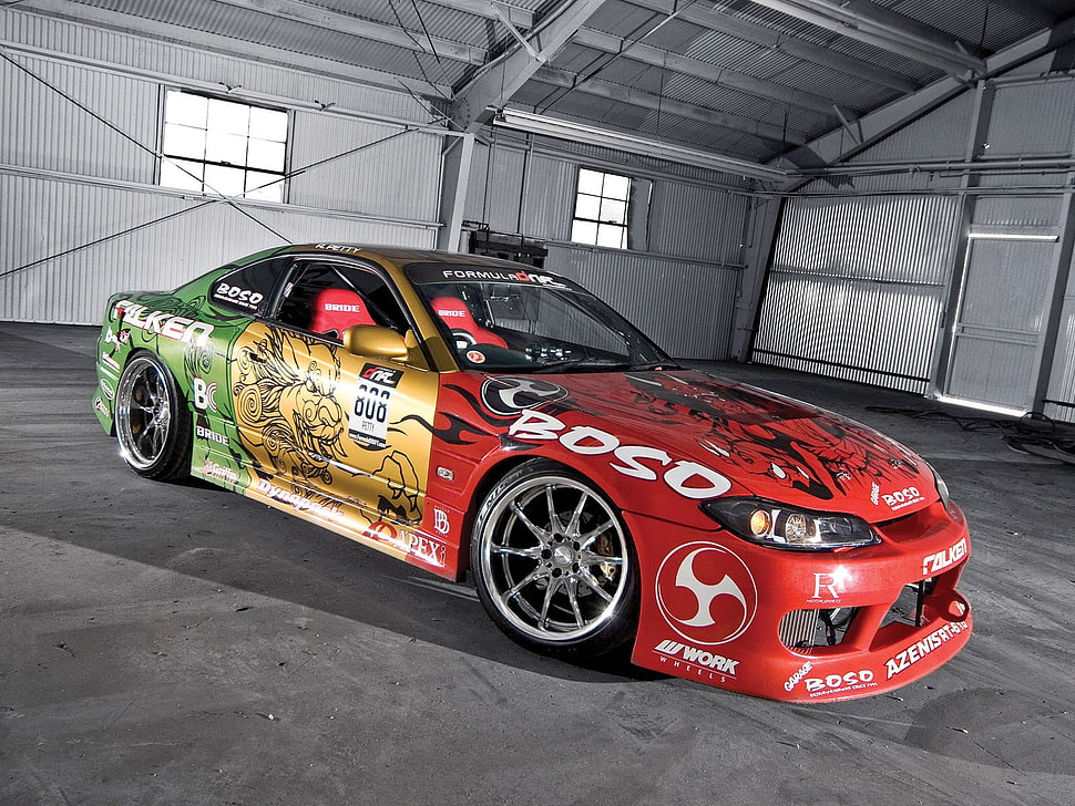 red, yellow, and green Nissan Silvia S15, Nissan, Nissan Silivia, car HD wallpaper