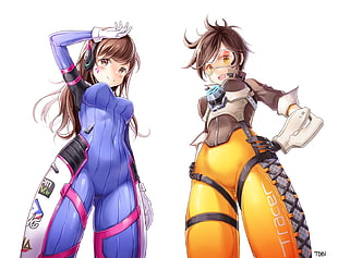 two anime female character illustration, anime, anime girls, Overwatch, Tracer (Overwatch) HD wallpaper