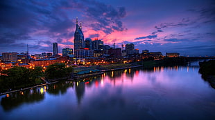 lighted city buildings, city, Nashville Tennessee  HD wallpaper