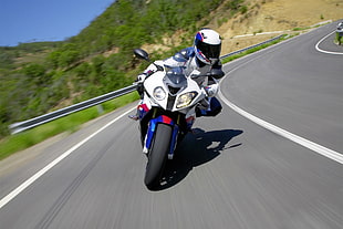 white and blue sports bike, s1000rr, BMW, motorcycle, BMW S1000RR HD wallpaper