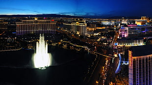 aerial photography of high rise building, city, Las Vegas, hotel, fountain HD wallpaper