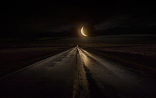 crescent moon, nature, landscape, rain, highway