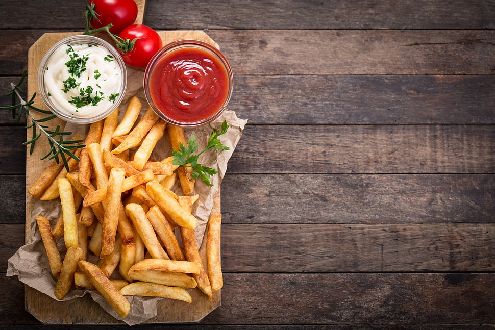 potato fries, Fries, tomatoes, food HD wallpaper