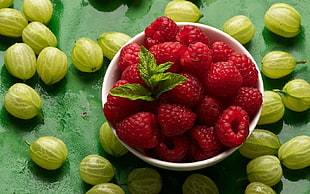 serving of red Strawberries on white ceramic bowl HD wallpaper