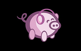 pink pig with headphones illustration, Oink, BitTorrent, pigs, music HD wallpaper