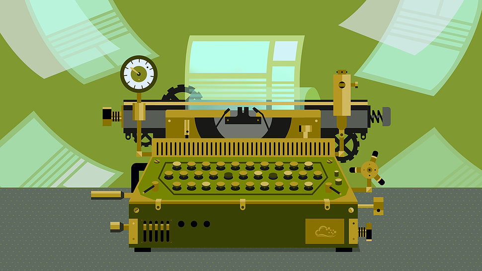 green typewriter illustration, digitalocean, typewriters, paper, digital art HD wallpaper