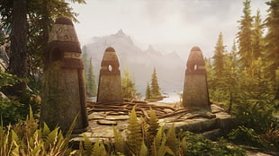 three brown pylons, The Elder Scrolls V: Skyrim, video games HD wallpaper