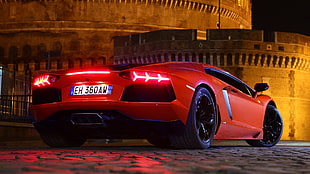red sports car, Lamborghini, Lamborghini Aventador, car, red cars HD wallpaper