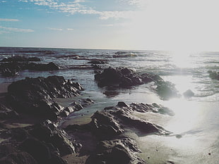 rocks near body of water, landscape, beach, atlantic ocean, stones