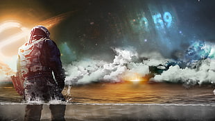 man in black suit digital wallpaper, Interstellar (movie), Gargantua , sea, storm HD wallpaper