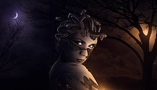 Medusa,  Gorgon,  Night,  Moon HD wallpaper