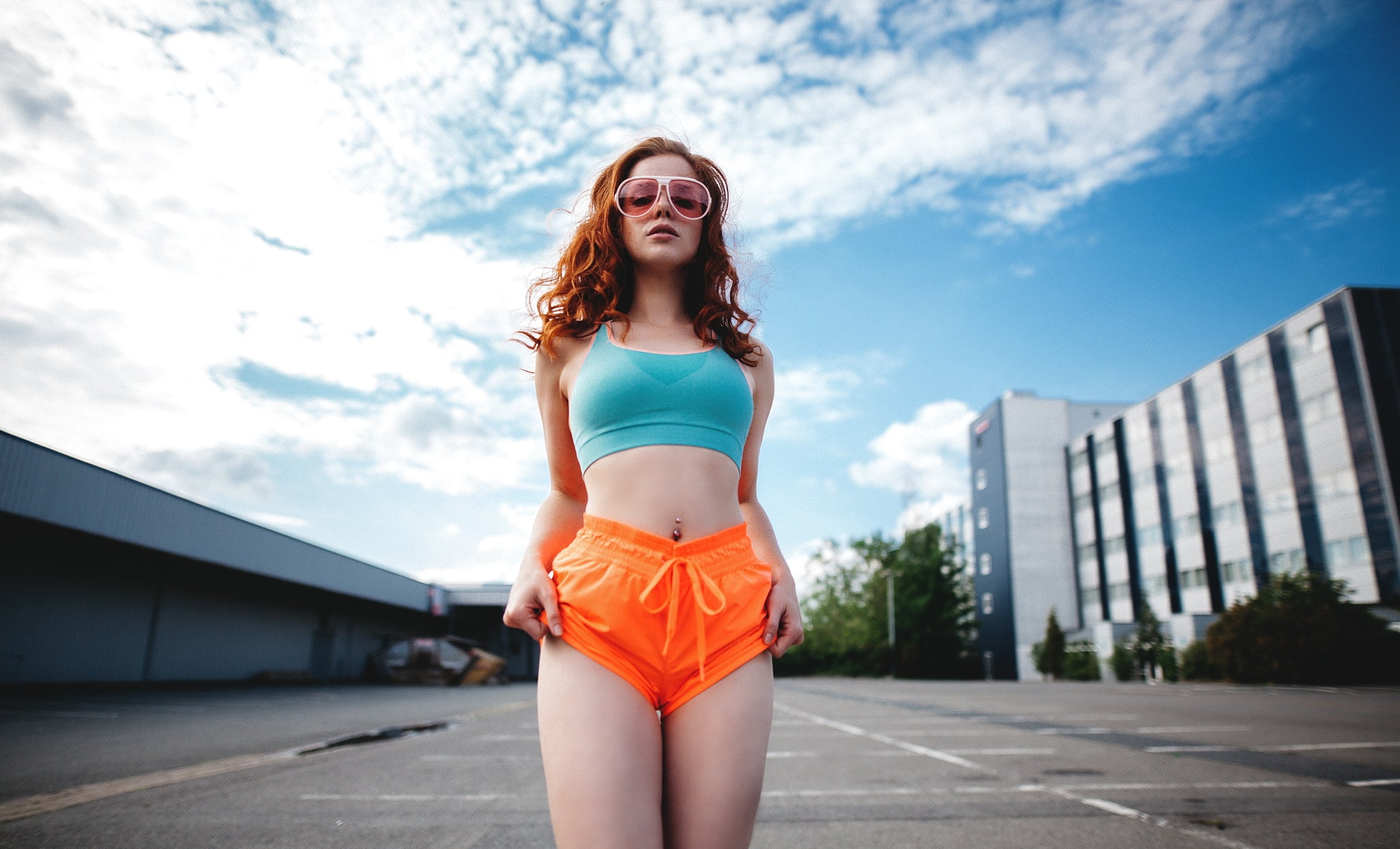 Women's orange dolphin shorts, women, shorts, sports bra, Sebastian  Heberlein HD wallpaper | Wallpaper Flare