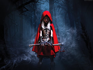 Little Red Riding Hood holding axe digital wallpaper HD wallpaper