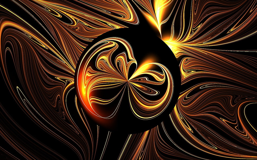 black and gold digital abstract art HD wallpaper