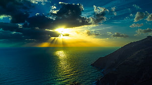 sea and mountains, landscape, sunrise