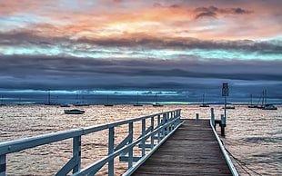 blue and gray wooden dock, landscape, pier, sky, sea HD wallpaper