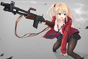 woman anime character with rifle illustration HD wallpaper
