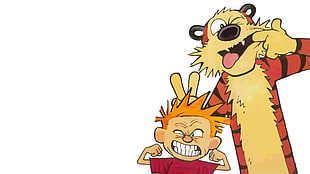tiger and boy animated wallpaper, Calvin and Hobbes HD wallpaper