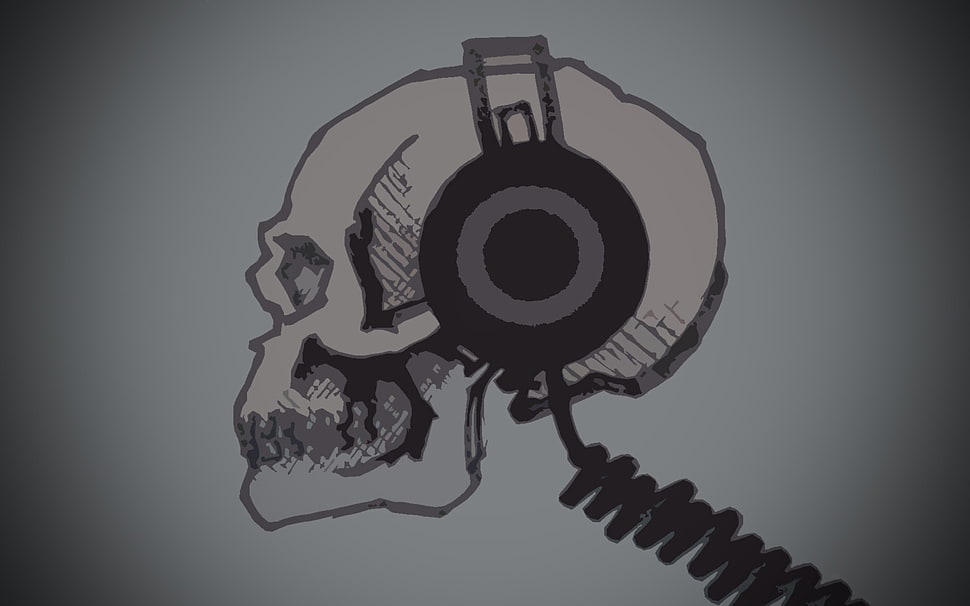 black skull wit headphones painting, headphones, skull HD wallpaper