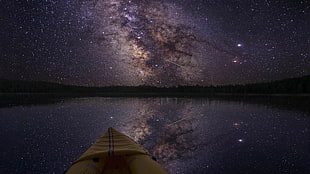 boat during nighttime wallpaper, boat, stars, space art, night