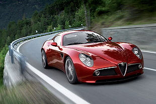 red and white convertible coupe, Alfa Romeo, car, red cars, motion blur HD wallpaper