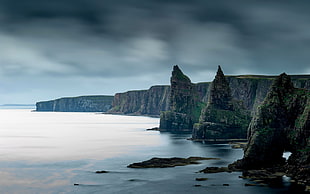 mountain besides body of water, coast, rock, nature, sea