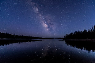 body of water, Night sky, Stars, Starry sky