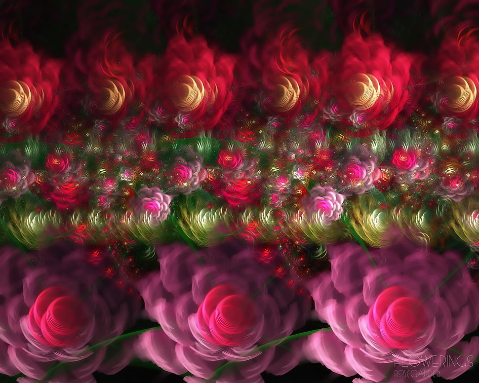 pink, red, and green floral painting HD wallpaper