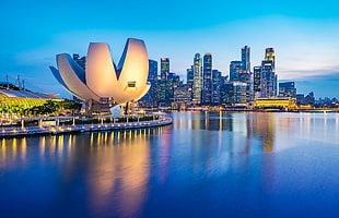 view of building skyline and sea coast