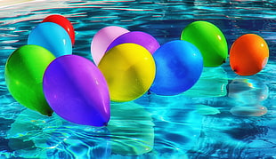 assorted balloons on pool HD wallpaper