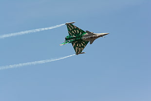 white and green fighter jet, airplane, airshows, military, Dassault Rafale