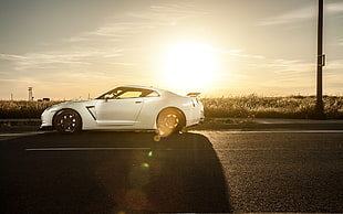 silver coupe, car, road, white cars, vehicle