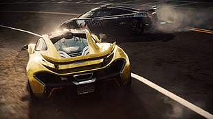 close up photo of yellow and black Mclaren sports car