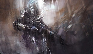 person holding gun digital art, artwork, fantasy art, concept art, spacesuit