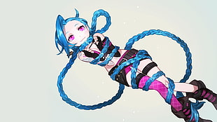 female anime character digital wallpaper, Jinx (League of Legends), League of Legends, blue hair, video games HD wallpaper
